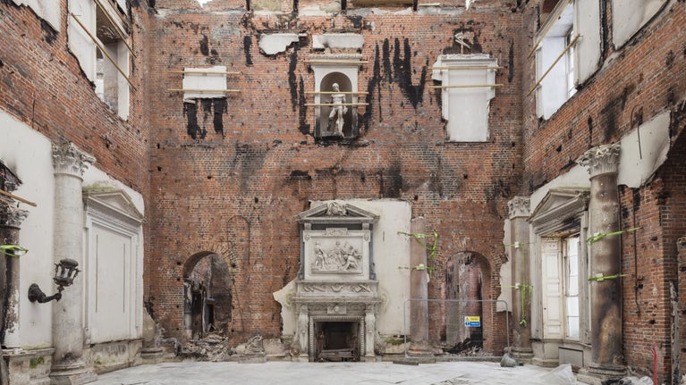 The Marble Hall after archaeological salvage and clearance at Clandon Park, Surrey